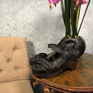 Naughty Monkey Black Leather Wedges Slingbacks 8.5